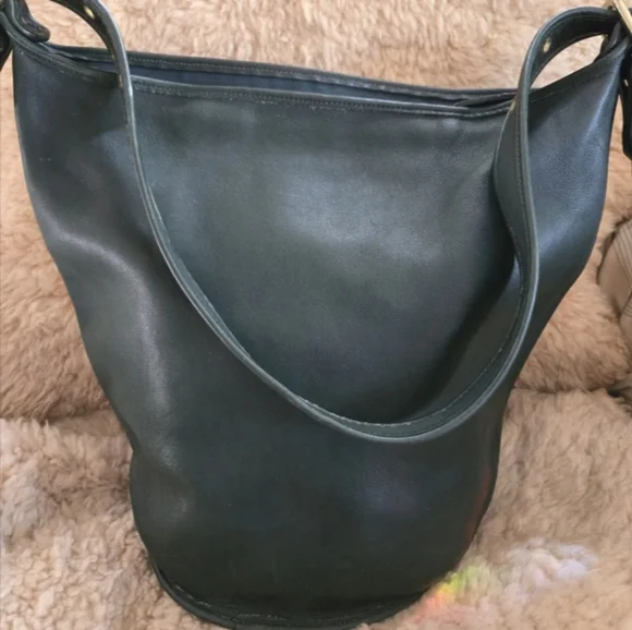 Coach Vintage Duffle Sac 9085 Forest Green Leather XL Feed Shoulder Bag 1994 USA - Picture 4 of 14